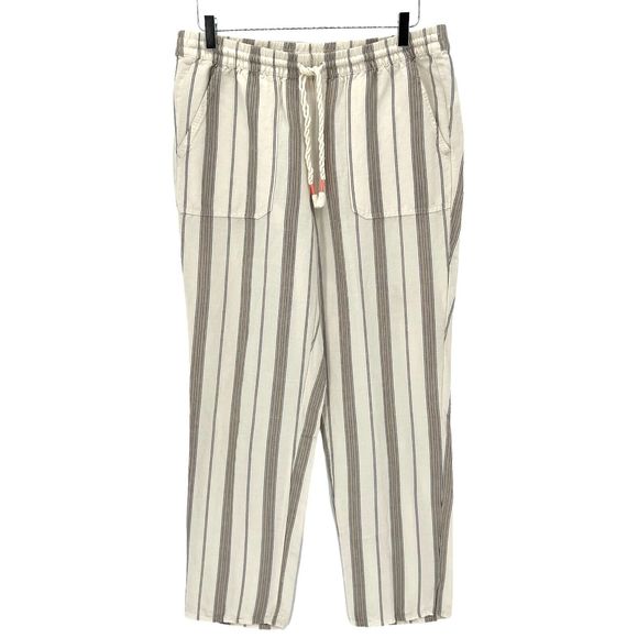J. Jill Striped Linen Blend Pull On Pants Ankle Crop Beach Ivory Size Medium - Picture 1 of 11